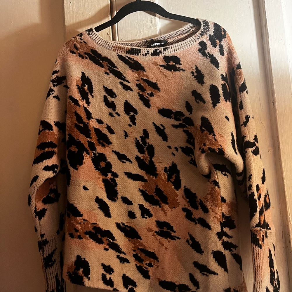 Express Animal Print Crew Neck Sweater